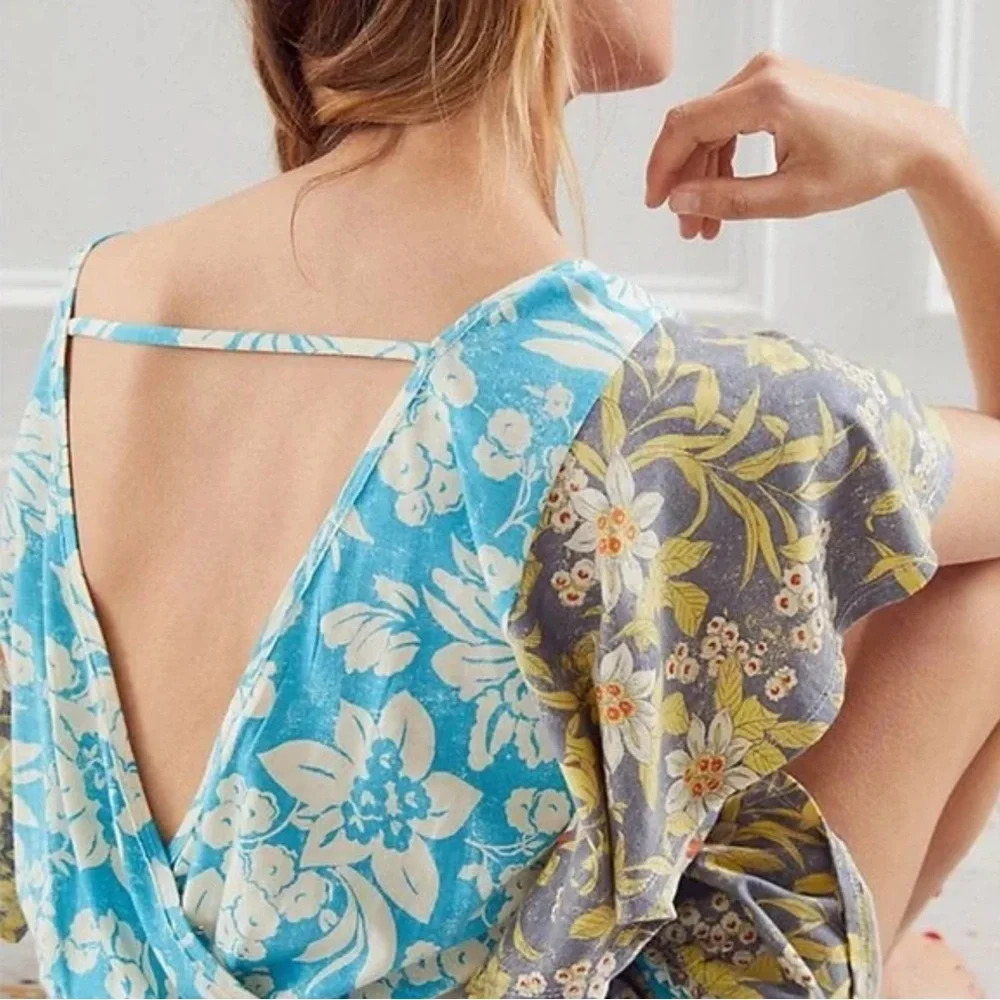 Anthropologie Turquoise Floral Daily Practice Tiered Ruffle Mini Dress Floral - Picture 8 of 9